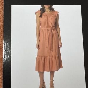 BRIGGS Women's S Midi Dress Rust Linen d1085